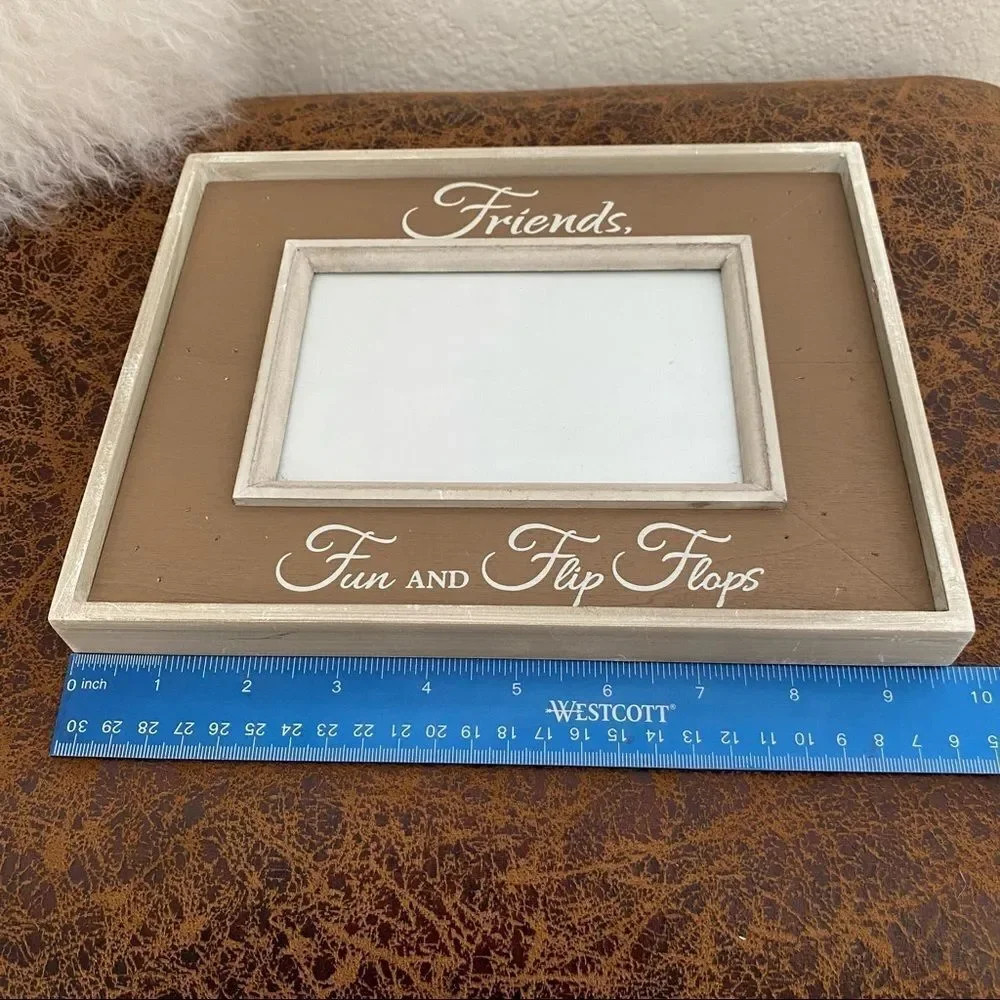 Friends Wood Picture Frame Farmhouse Beach Summer Style Fun Flip Flops 4x6 photo